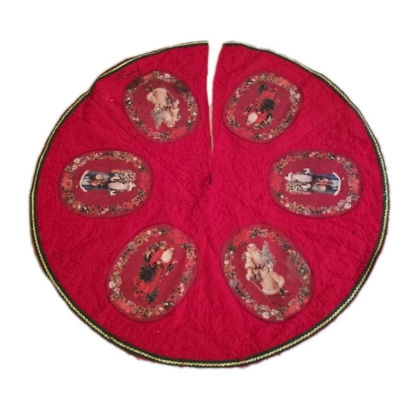 Other - VTC TLC Grennock Santa Christmas Tree Skirt Red Felt 58" Oval Panels Cottagecor